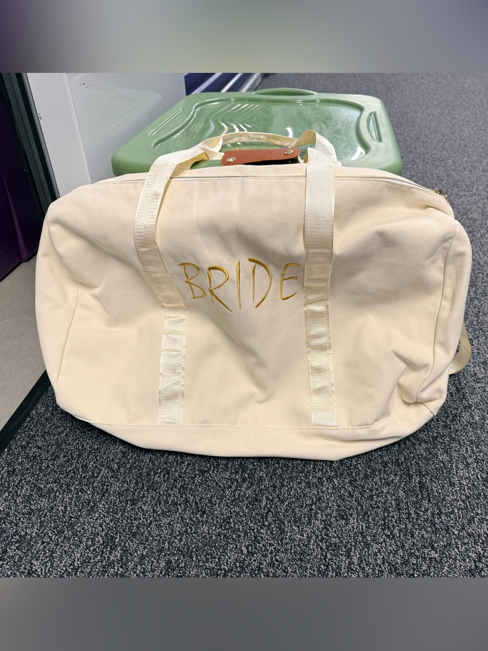 Bride Embroidered Canvas Weekend Tote - Cream